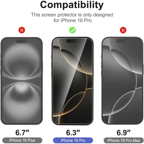 UYGDUY-3x for iPhone 16 Pro Screen Protector (6.3 inches)+ 3x Camera Lens Protector, Sensor Protection, Case Friendly Tempered Glass Film + Dust Plug- Easy installation tool include