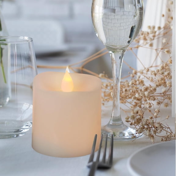 UYGDUY-3x3 Flickering Flameless Candles Set of 1,3 inch Real Wax LED 600 Hours Battery Candles with Timer Remote,Control for Wedding Party Indoor,Ivory