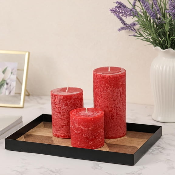 UYGDUY-3x3 Inch Bright Red Pillar Candles Set of 3 - Hand-Poured Unscented Candles, Long Clean Burning, Large Big Candle, Smokeless Dripless Candle for Dinner Table, Wedding, Home, Rustic Decor