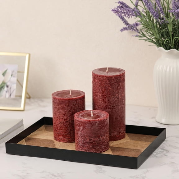 UYGDUY-3x3 Inch Burgundy Pillar Candles Set of 3 - Hand-Poured Unscented Candles, Long Clean Burning, Dark Red Pillar Candle, Smokeless Dripless Candle for Dinner Table, Wedding, Home, Rustic Decor