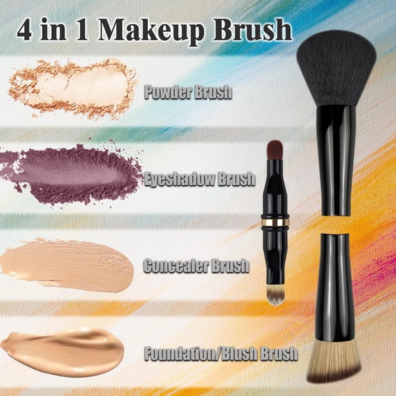 UYGDUY-4 in 1 Makeup Brush, Travel Makeup Brush Set with Case, Mini Makeup Brushes, Powder Foundation Brush, Concealer Brush, Eyeshadow Brush, Dual Ended Makeup Brush for Liquid,Cream, Powder