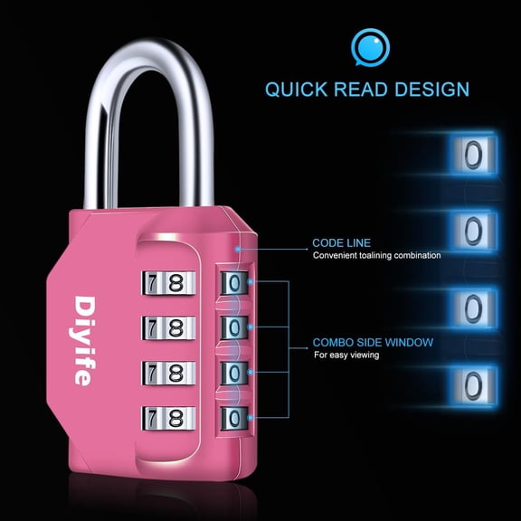 UYGDUY-4 Digit Combination Padlock, 4 Pack Weatherproof Outdoor Password Padlock, for Gym Lockers, Fences, Tool Boxes, Doors, Basement (Pink)