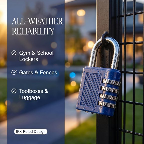 UYGDUY-4-Digit Combination Padlock, Blue Waterproof Security Locks for School Gym Lockers, Doors, Toolboxes, 2 Pack