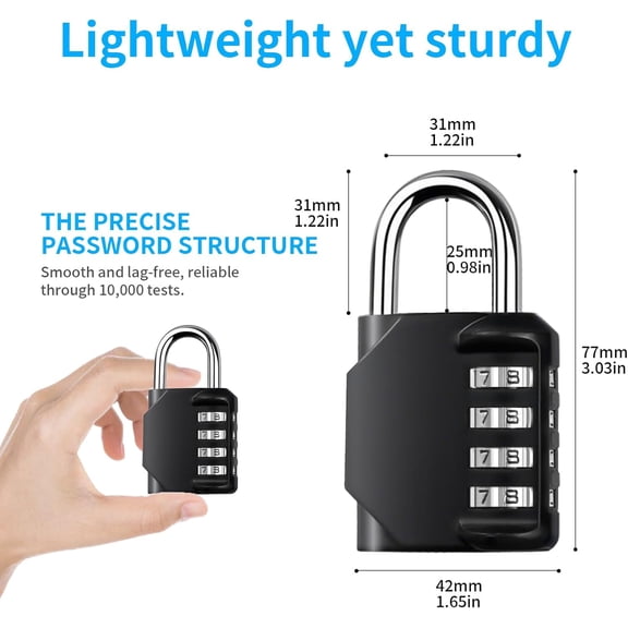 UYGDUY-4-Digit Combination Padlock, Resettable Keyless Security Lock for School Locker & Gym, Fence, Toolbox, Hasp Cabinet, Storage Case, Zinc Alloy Body, Stainless Steel Shackle, Water Resistant, Bl