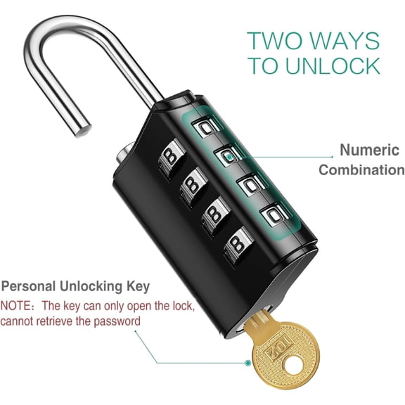 UYGDUY-4 Digit Padlock, [New Version] Combination Lock with 2 Keys, Outdoor Waterproof Padlock for School Gym Locker, Sports Locker, Case, Toolbox, Case, Hasp Storage, Black and Silver, 2 Pack