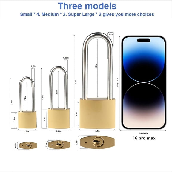 UYGDUY-4 PCS Long Keyed Padlock Waterproof Solid Brass Lock, Padlock with Keys, 3.4 Inch Padlocks with Same Key 38mm Heavy-Duty Locks Storage Unit School Gym Locker, Fence, Toolbox, Hasp Storage