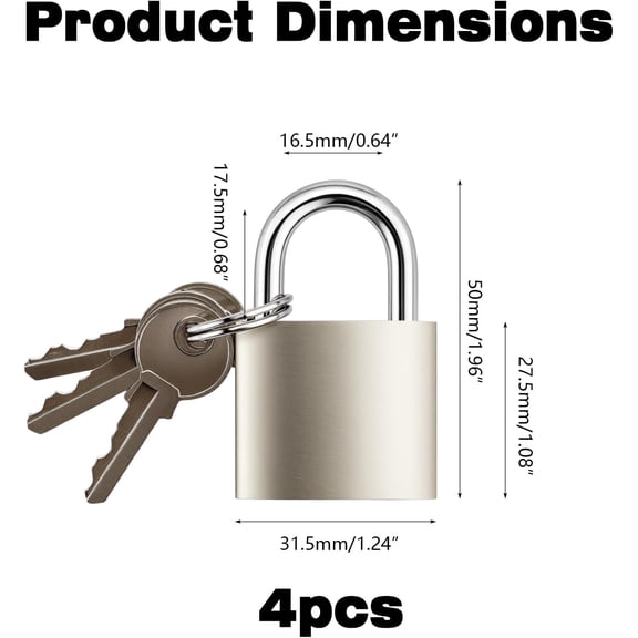 UYGDUY-4 Pcs Small Silver Keyed Padlocks with Keys, Pad Locks,Solid Brass Padlock with Key, Lockers Locks with Same Keys for Toolbox, Sheds, Storage Unit, Gym, Fence, Lockers Padlocks