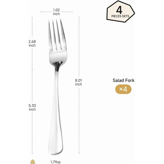 UYGDUY-4-Piece Dinner Forks Set, 8-Inch 18/10 Stainless Steel Forks, Mirror Polished Dishwasher Safe Silverware Forks for Home, Restaurant, Party