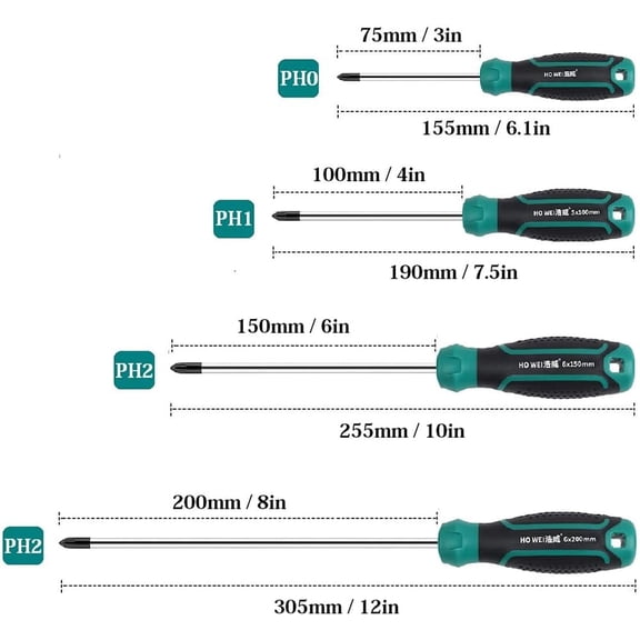 UYGDUY-4-Piece Phillips Screwdriver Set, Magnetic Cross Head Screwdrivers, Soft Ergonomic Grip | Precision PH0 PH1 PH2 Driver Tool