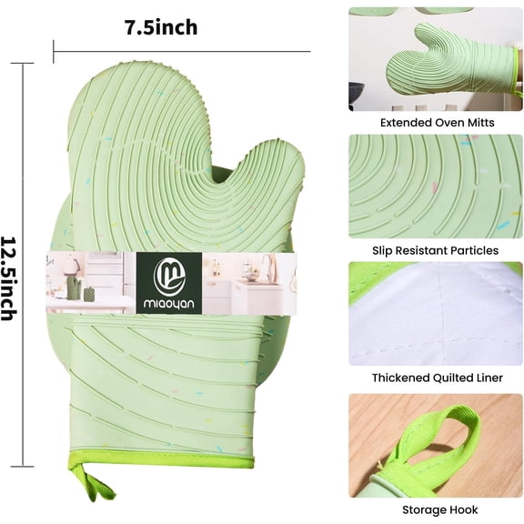 UYGDUY-4 Pieces Oven Mitts and Pot Holders of Macaron Color Thickened Non-Slip Silicone Kitchen Gloves, Heat Resistant up to 500F, Essential for Kitchen Baking(makal-lv)