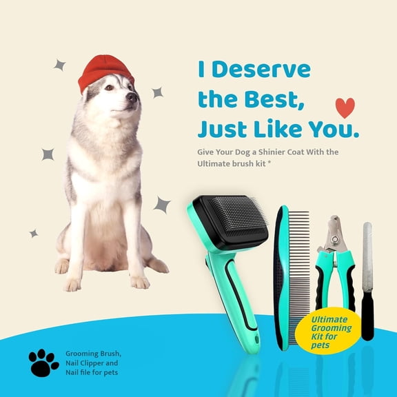 UYGDUY-4-in-1 Dog & Cat Grooming Kit: Includes Pet Comb, Nail Clippers, Deshedding & Cleaning Brushes