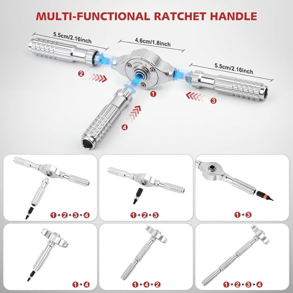UYGDUY-40 in 1 Magnetic Ratchet Screwdriver Set, 58-Tooth Ratcheting Screwdriver with Detachable Handle, Multi S2 Steel Bits, Repair Tool Kit for Computer Bicycle Furniture DIY Compact Carry Case