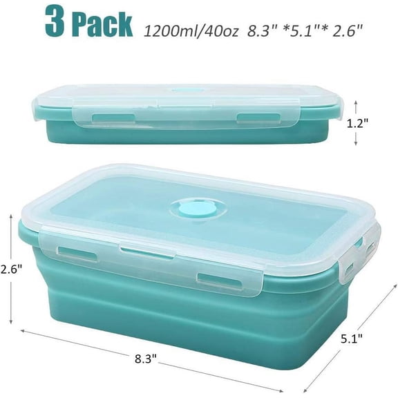 UYGDUY-40.5oz Large Silicone Food Storage Containers, 3 Pack Set 1200ml Collapsible Food Storage Containers with Lids, Microwave, Freezer and Dishwasher Safe(Blue)