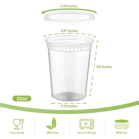 UYGDUY-40 Sets 32 oz Plastic Deli Food Containers With Lids, Airtight Food Storage Containers, Freezer/Dishwasher/Microwave Safe, Soup Containers For Takeout Meal Prep Storage