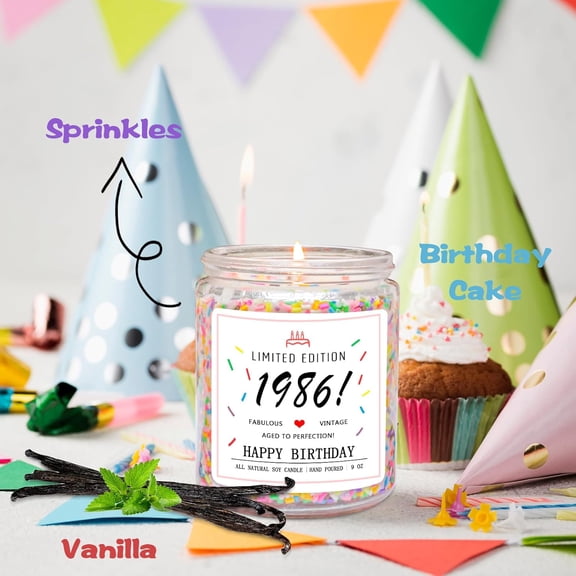 UYGDUY-40th Birthday Gifts for Women Ideas, Decorations Gifts for 40 Year Old Woman, 40th Birthday Candles - Limited Edition 1986 Handmade (Vanilla Birthday Cake Scent with Sprinkles)