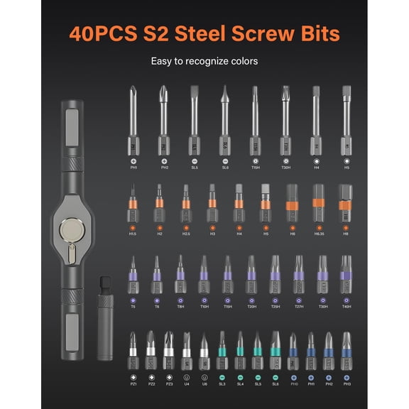 UYGDUY-42 in 1 Magnetic Screwdriver Set, Ratchet Screwdriver Set, DIY Multi Bit Magnetic Drive Set with Detachable Ratchet Handle, Portable Compact Repair Tool Kit for Furniture Computer Bicycle, Ora