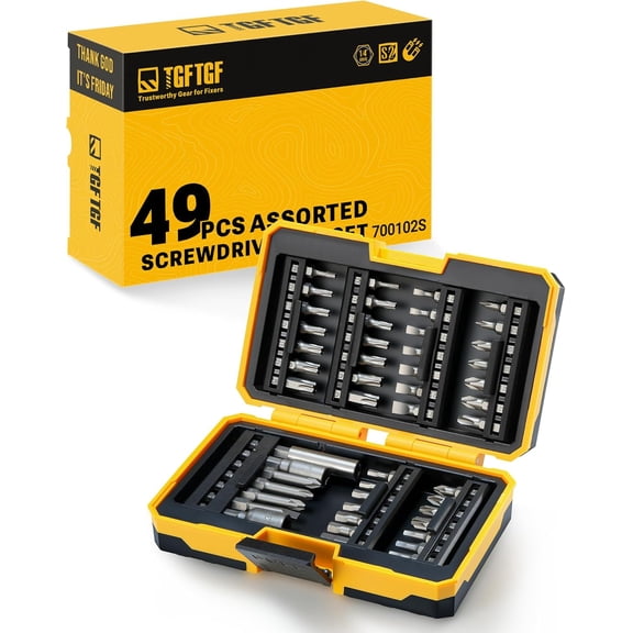 UYGDUY-49PCS Screwdriver Bit Set, S2 Steel Magnetic Nut Driver Bit Set, includes Hex, SQ, Tamper Proof Torx Security Bit Set, PH, SL, and PZ Bit, with 1/4 Hex Drill Bit Extension, Upgraded Vers