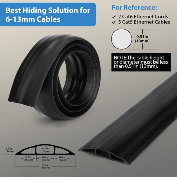 UYGDUY-4FT Cord Hider Floor - Brown Floor Cable Hider, Wire Covers for Cords Prevent Cable Trips, Floor Cord Cover, Power Cable Management Cord Protector, Cable Cover Channel 0.6" (W) x 0.31" (H)