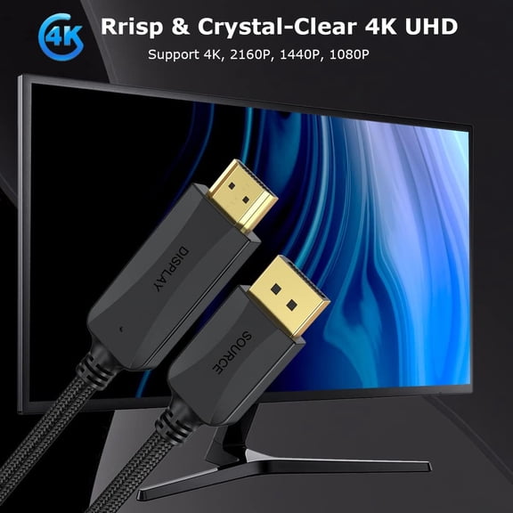 UYGDUY-4K DisplayPort to HDMI Cable 4 Feet, Nylon Braided DP to HDMI Cord Adapter Male to Male High Speed Compatible for Dell, HP, Insignia, Samsung, More-Not Bidirectional