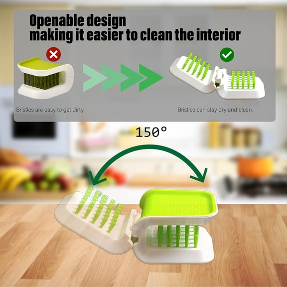 UYGDUY-4Pcs Openable BladeBrush Knife and Cutlery Cleaner Brush2 Brush and 2 Wall Hook, Silverware Scrubber, Bristle Scrub for Kitchen Washing, Non-Slip, U-Design,Green,Retractable (KCCB-O)