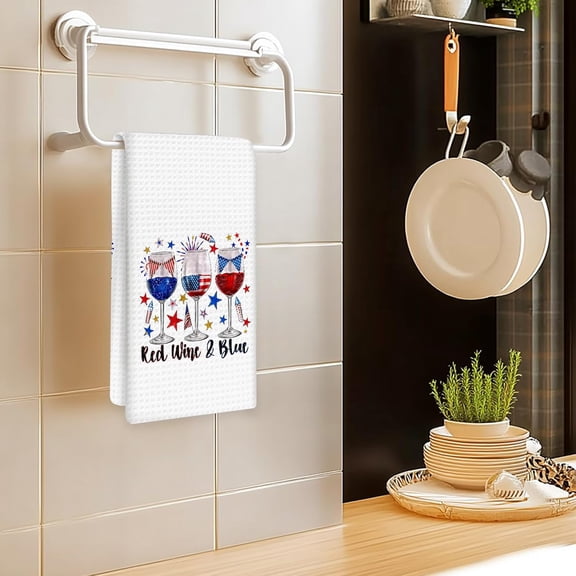 UYGDUY-4th of July Wine Kitchen Towels Set of 2, Patriotic American Flag Decor Wine Hand Towels, Americana Red and Blue Dish Tea Towel for Bar Kitchen Decorative, WineLover Home Bar Decor,16x24