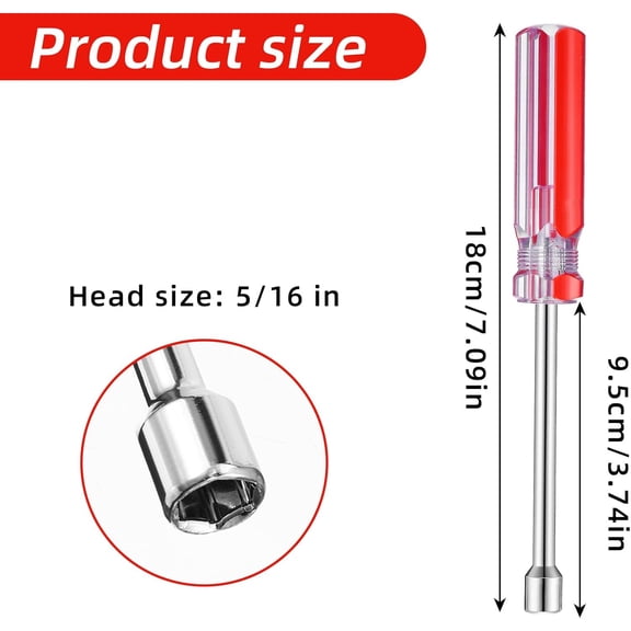 UYGDUY-5/16 Inches Hex Socket Wrench Screwdriver, High-Carbon Steel Hex Nut Driver with 3.7 Inch Hollow Shaft and Cushion Grip Handle for DIY, Hand-Making, Repairs