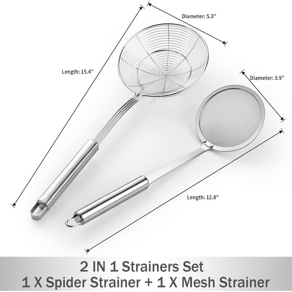 UYGDUY-5.3 Inch Spider Strainer With Mesh Fatsoff Soup Scoop,Slotted Spoon For Cooking,Fat Skimmer Spoon For Kitchen Fryer Basket