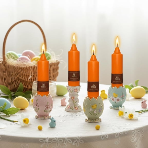 UYGDUY-5 Inch Orange Taper Candles Hand Poured Unscented Smokeless Short Thick Tapered Candles for Morning Coffee Ritual Breakfast Table Everyday Centerpiece Relaxation