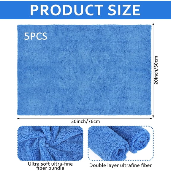 UYGDUY-5 PCS Extra Large Microfiber Cleaning Cloth 30"x20", Washable Reusable Floor Cloth for Squeegee Mop House Floor Kitchen Car Window Highly Absorbent, Lint and Streak Free (Blue)