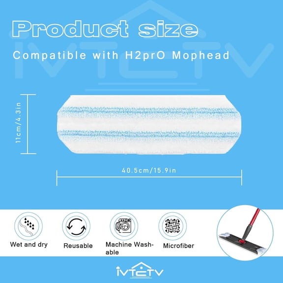 UYGDUY-5-Pack Replacement Mop Pads for O-Cedar H2prO/ Vileda H2prO Flat Mop System | Washable Reusable Microfiber Pads