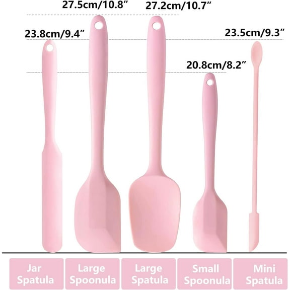 UYGDUY-5 Piece Pink Silicone Spatula Set, Heat Resistant Rubber Spatulas Set, Silicone Kitchen Utensils Set Dishwasher Safe for Nonstick Cookware Baking Cooking