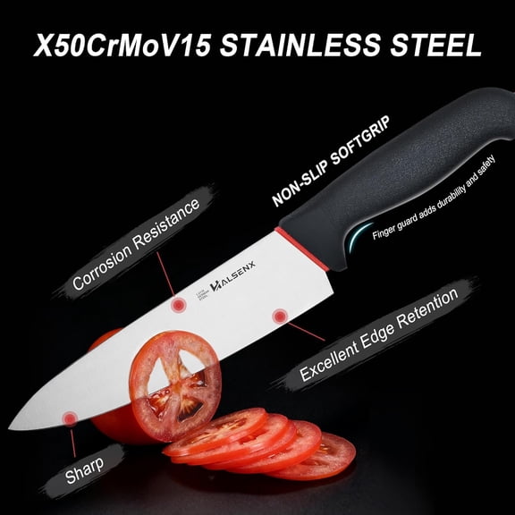 UYGDUY-5-Piece Professional Kitchen Knife Set - 8" Chef, 7" Santoku, 5.5" Utility Knives, In-Drawer Knife Storage & Sharpener - Non-Slip Softgrip Handle for Home Kitchen