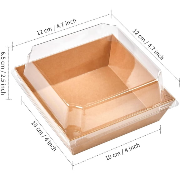 UYGDUY-50 Pack Small Charcuterie Boxes with Clear Lids, 4 Inches Paper Bakery Boxes Dessert Boxes Disposable To Go Food Containers for Cookie, Cake Slice, Mini Cake, Chocolate Strawberry (Brown)