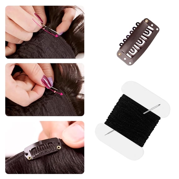UYGDUY-50 Pcs 32mm 6-Teeth U-Shape Wig Clips for Hair Extensions, with DIY Needle and Thread Kit  Snap Clips for Hair Extensions (Dark Brown)