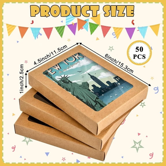 UYGDUY-50 Pcs Greeting Card Storage Box, 4.5 x 6 Inch Kraft Paper Box with Clear Window Bulk Greeting Card Envelope Organizer