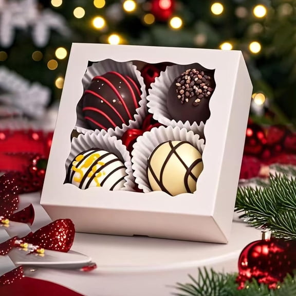 UYGDUY-50PCS 3" x 3 " x 1 " ChocolateTruffle Boxes for 4,Cookies Boxes Soap BoxesTreat Boxes Donut Boxes Macaron Boxes Mini Bakery Boxes Small gift boxes with Window Brownie Box