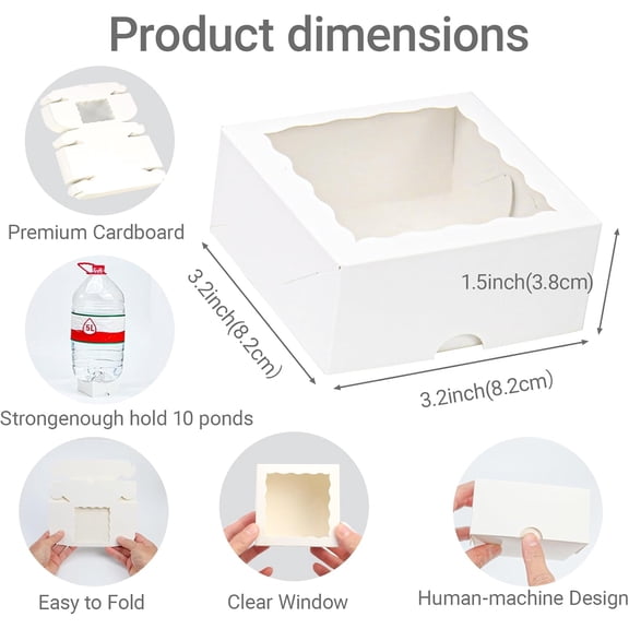 UYGDUY-50pcs 3"X3X1 Inch Bakery Boxes with Window Cookies Boxes Soap Box Chocolate Truffle Boxes Macaron Boxes .Dount Boxes Gift Treat Boxes for Cake Browine pastries.or gifts goodies Party Favor