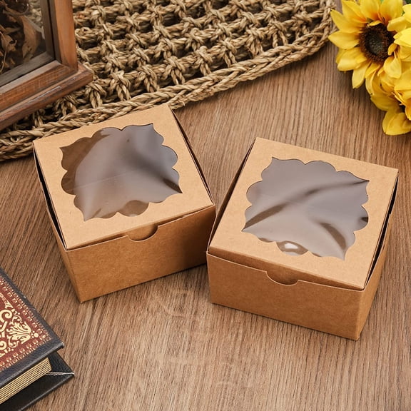 UYGDUY-50pcs Cookie Boxes with Window Bakery Boxes Small Treat Boxes Mini Pie Boxes Pastry Boxes 4x4x2.5in(Brown)