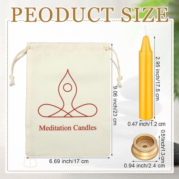 UYGDUY-52 Pcs 30 Minute Mindful Meditation Candle Bulk Mini Taper Chime Candles Ritual with Brass Taper Holder Canvas Bag Prayer Gift for Yoga Relaxation Spiritual Reflection (Classic Color)