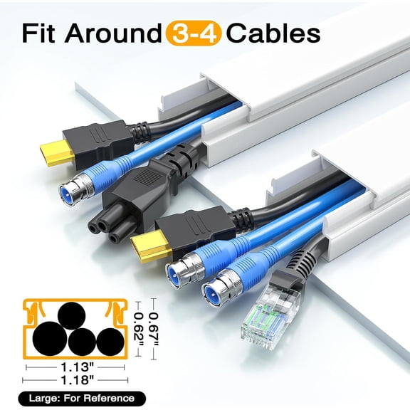 UYGDUY-56.7in Cord Hider, Wire Covers for 3-4 Cords on Wall, Premium Cable Hider Cord Covers for Wires, Paintable Cable Management Wire Hiders for TV, Cable Cover Raceway Kit, W1.18x H0.6in, White