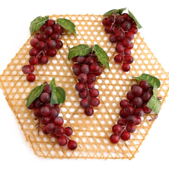 UYGDUY-5PCS Red Rubber Simulation Grape Cluster Lifelike Simulation Grape Fruit Used for Vine Garland Frame Decoration Wine Kitchen Decoration Shooting Teaching Props Enlightenment (24Grains)