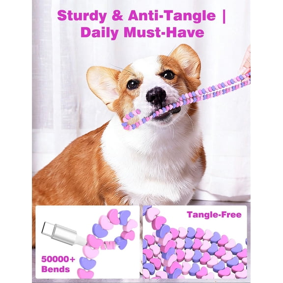 UYGDUY-6.6FT USB-C to USB-C Cable Heart Beaded Charger Cord, Data Sync & 60W Fast Charging Type C Cable for iPhone 17 16 15 Samsung Galaxy S26 S25 Pixel 10 iPad Pro Air Cute Kawaii Cable Women Girls