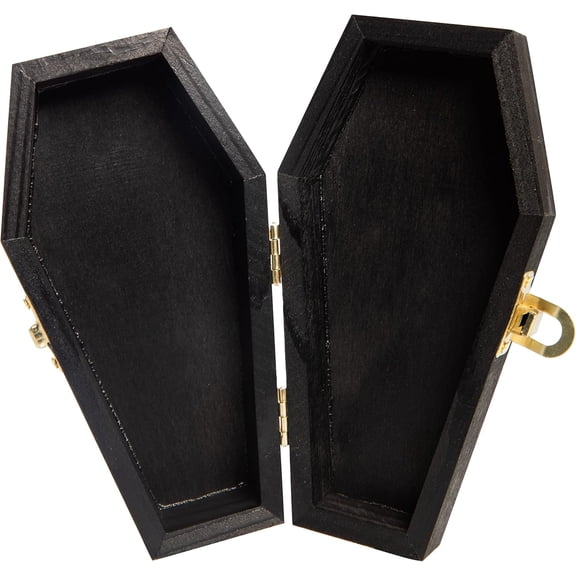 UYGDUY-6" Black Painted Wood Coffins - Fillable Mini Casket for Halloween Parties, Goth Decor, Small Pet Burials, Trinket Storage | 2 Pack