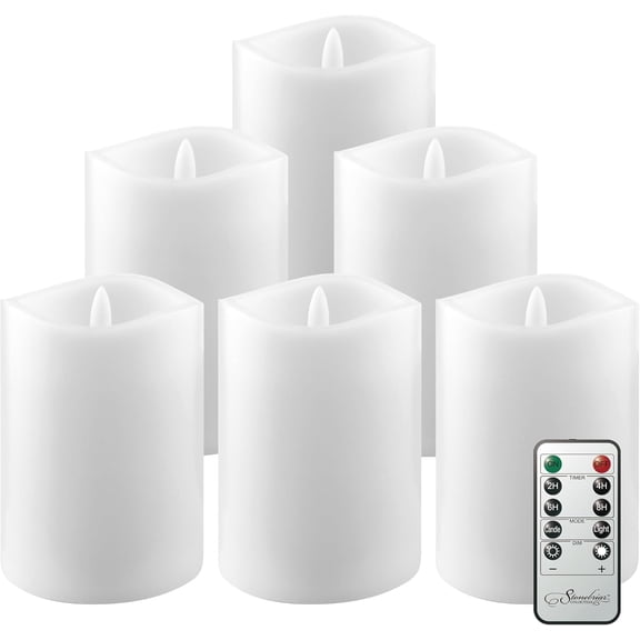 UYGDUY-6 Count Real White Wax 3x4 Flameless LED Pillar Candles with Remote and Timer