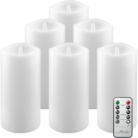 UYGDUY-6 Count White Real Wax 3x6 Flameless LED Pillar Candles with Remote and Timer