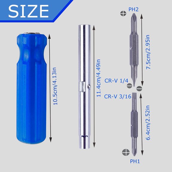 UYGDUY-6 In 1screwdriver#1 And #2 Phillips, 3/16 And 5/16 Slotteds, 1/4" & 5/16" Nut Driver Bit Tubesnap-on 6 In 1 Multifunctional Screwdriver Bits