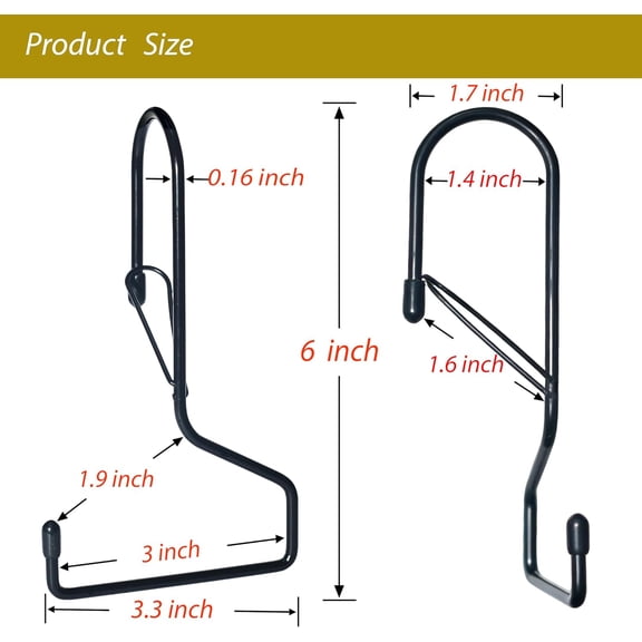 UYGDUY-6 Inch Large Closet Rod Hooks with Safety Buckle, Unique Twist Design, Purse Hooks for Max 1.3 Inch Closet Rod. Hanging Clothes, Purse, Kitchen Utensils, Pots. (Black, 6 Pack)