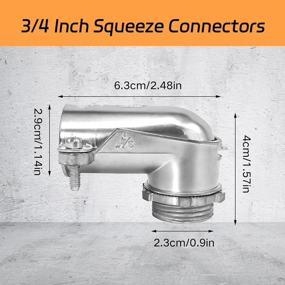 UYGDUY-6 PCS 90 Squeeze Connectors AC/MC/Flex Metal Conduit Fitting 3/4 Inch, 90 Degree 3/4 Elbow Cable Connector, Zinc Die Cast, UL Certification
