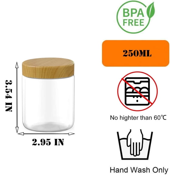 UYGDUY-6 Pack 8 Oz Clear Plastic Jars Refillable Kitchen Storage Containers for Dry Food, Coffee, Nuts and More.