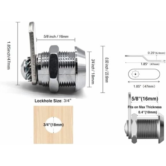 UYGDUY-6 Pack Cabinet Locks with Keys, Keyed Alike 5/8" Cam Locks for Cabinet, Drawer, Mailbox & RV Compartment,File Cabinet Lock Replacement,Tool Box & RV Storage Security,Zinc Alloy Construction